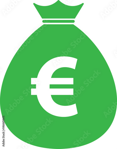 Euro bag icon isolated on white background . Green euro currency bag icon . Vector illustration