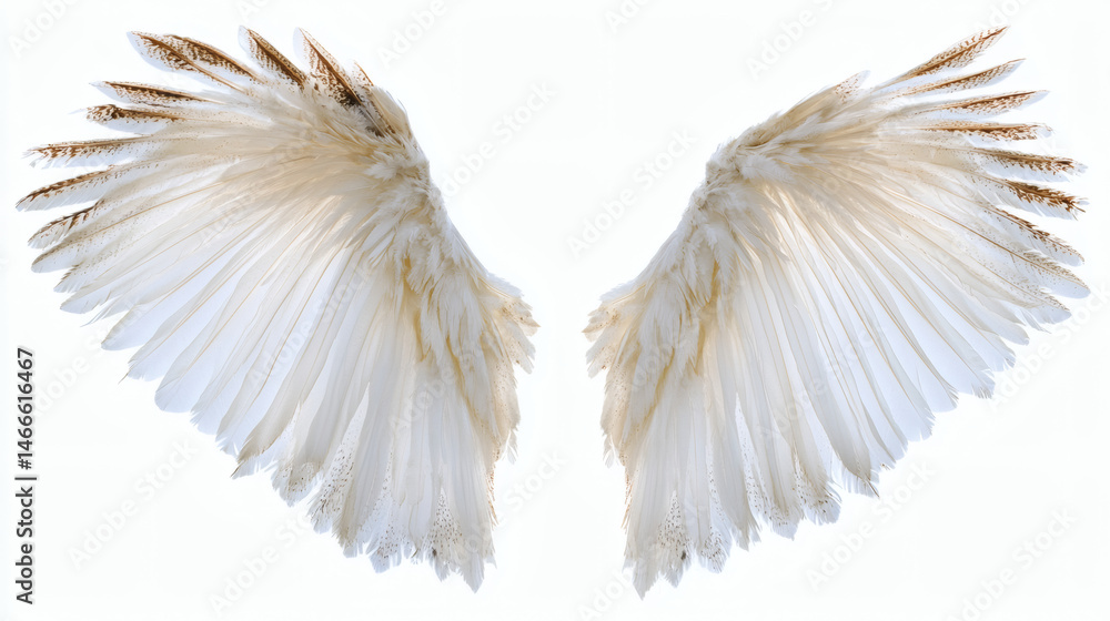 Fototapeta premium angel, part of, nature, anatomy, cut out, white background, concepts, white color, fantasy, animal body part, feather, horizontal, animal wing, no people, fanned out, religion, left-wing politics