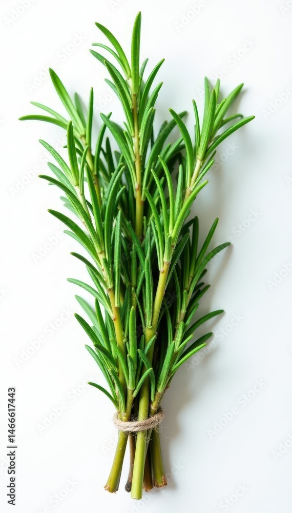 Obraz premium Vibrant green rosemary sprigs, tightly bundled , garnish, herbs, sprig