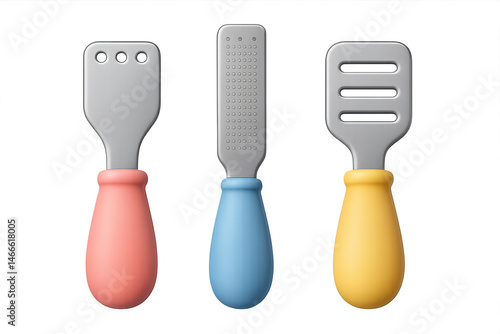 Colorful cheese graters trio with vibrant handles