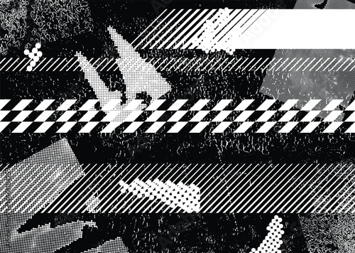 Glitch distorted geometric shape . Noise destroyed logo . Trendy defect error shapes . Glitched frame .Grunge textured . Distressed effect .Vector shapes with a halftone dots screen print texture.