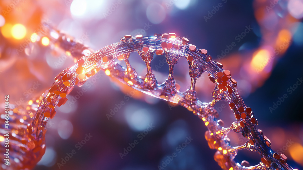 Detailed rendering of a DNA double helix molecule, twisting in close-up.