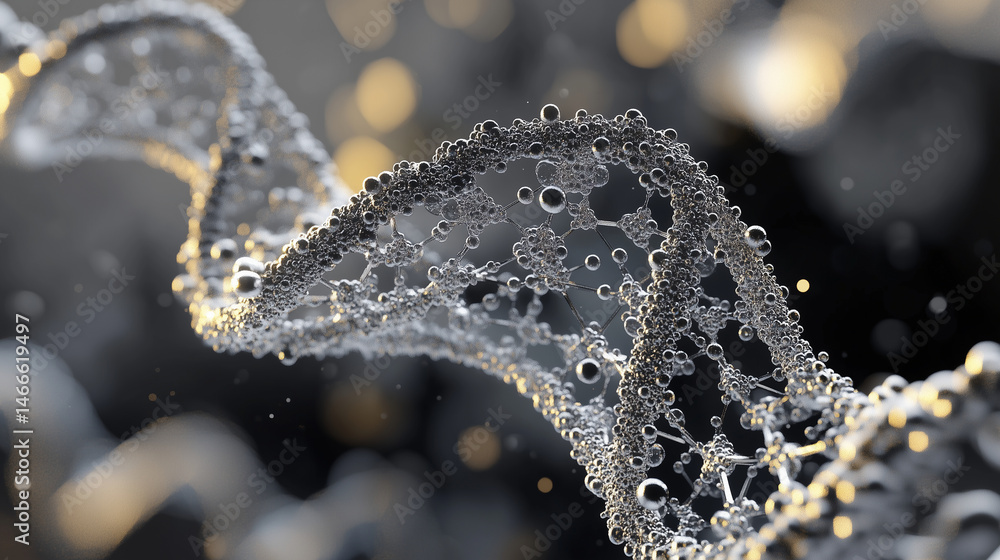 Detailed rendering of a DNA double helix molecule, twisting in close-up.