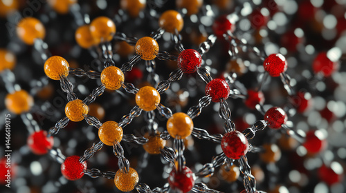 Macro shot of glucose molecule structure, showing carbon and oxygen rings.