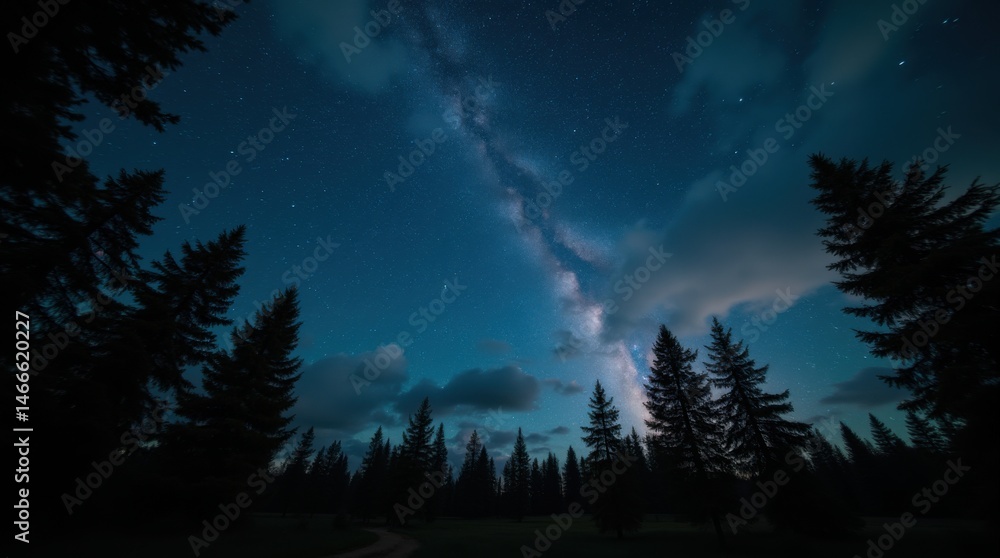 Fototapeta premium Starry sky above treetops