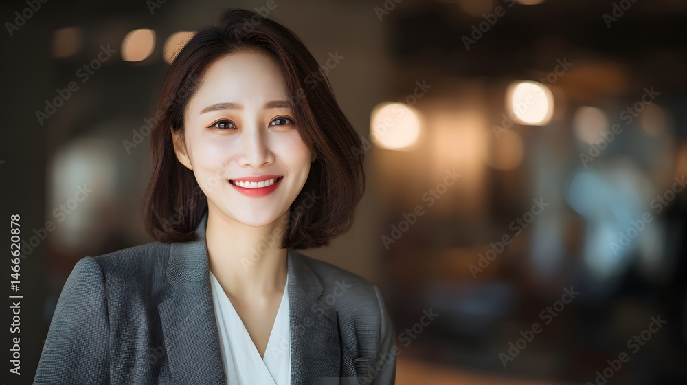 A Portrait of Elegance Capturing a Korean Woman's Radiant Smile and Sharp Business Attire in a Harmonious Blend of Culture and Professionalism A Portrait of Elegance Capturing a Korean Woman's Radiant Smile and Sharp Business Attire in a Harmonious Blend of Culture and Professionalism