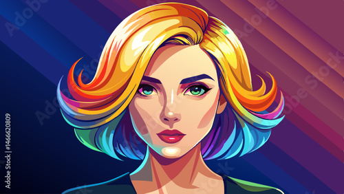 Ombre bob short hairstyle. Beautiful hair coloring woman. Trendy haircuts. Blond model with short shiny hairstyle. Concept Coloring Hair. Beauty Salon.
