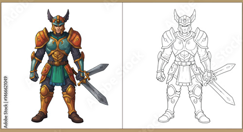 The Valiant Knight: A regal knight stands poised, exuding an aura of strength and valor, ready for any challenge. Detailed armor and a gleaming sword showcase the knight's readiness for combat.