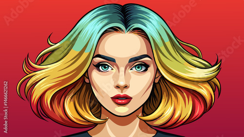 Ombre bob short hairstyle. Beautiful hair coloring woman. Trendy haircuts. Blond model with short shiny hairstyle. Concept Coloring Hair. Beauty Salon.