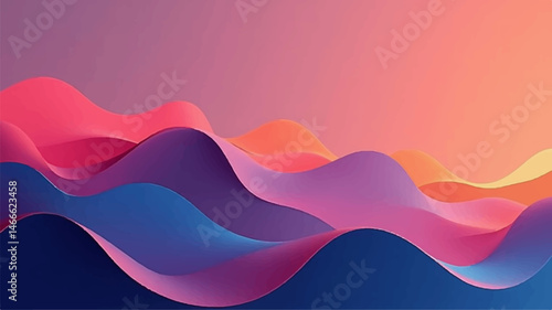 Abstract colorful backdrop design features wavy lines and curves in a vibrant rainbow pattern.