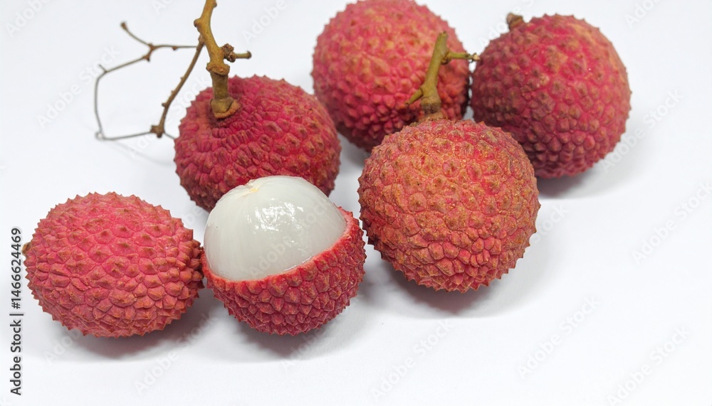 Lychee Cluster with Red Peel on Isolated Background Lychee Cluster with Red Peel on Isolated Background