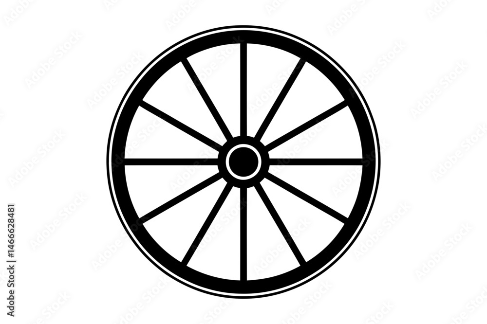 Fototapeta premium Black and white wagon wheel vector illustration
