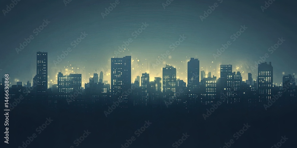 Obraz premium Cityscape Nightscape Modern Skyline Silhouette with Golden Lights.