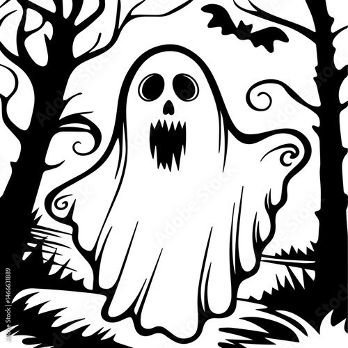 Halloween-themed SVG vector illustration with clean lines. Scary Ghost Mask Design for Halloween Party Decoration