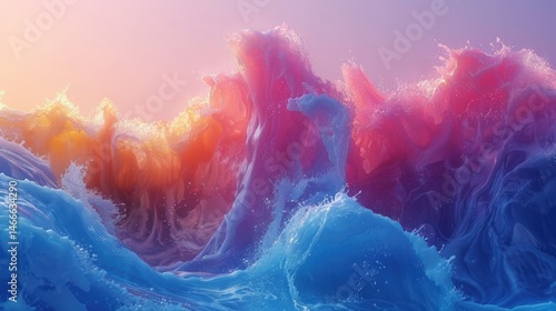 Vibrant ocean waves in surreal pink and blue color palette