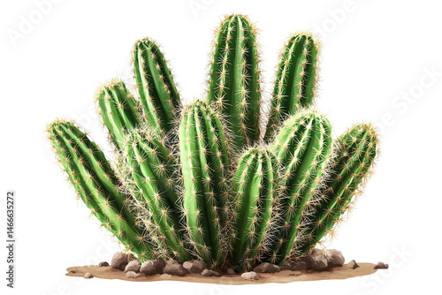Isolated desert cactus plants with rocks