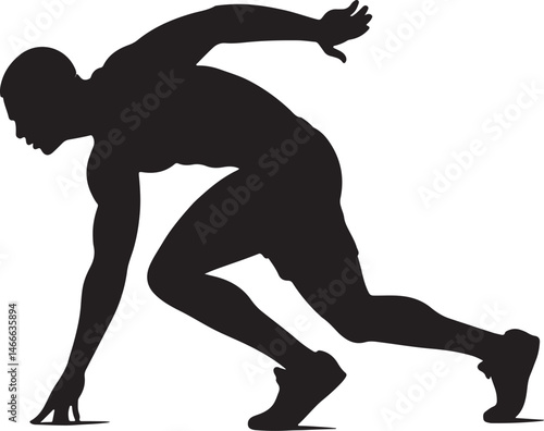 Silhouette of Muscular Sprinter in Crouched Start | Intense Athletic Focus | Powerful Speed & Motion