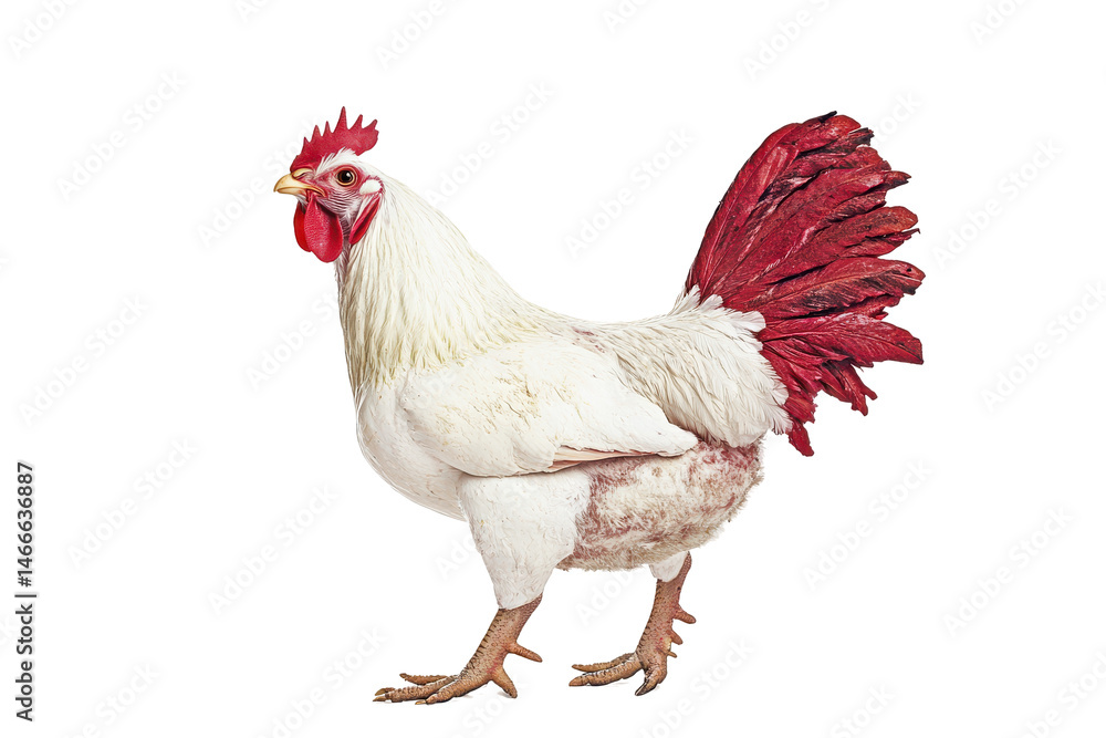 Fototapeta premium Crimsontailed rooster A proud stance against the void