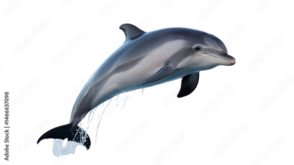 Fototapeta premium dolphin leaping out of water, isolated on a transparent background