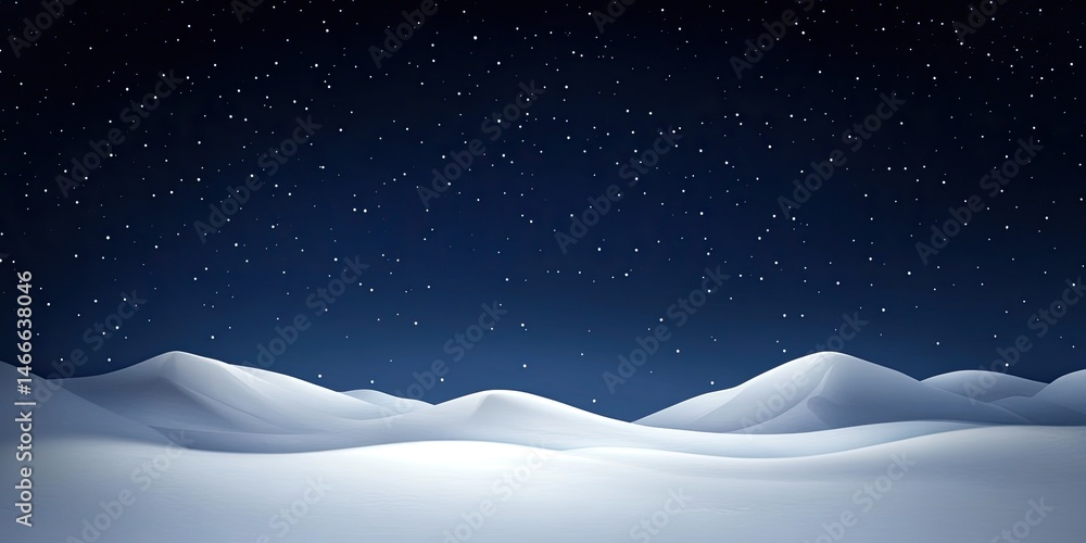 Naklejka premium Starry Winter Night Sky and Snowy Hills Landscape Background.