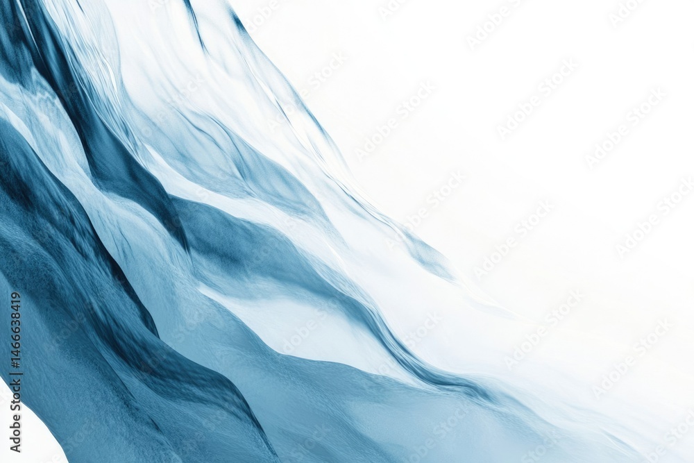 Obraz premium Abstract blue and white flowing waves, resembling sand dunes or fabric, creating a serene and minimalist aesthetic.