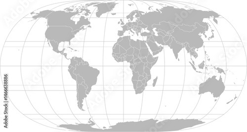 World vector map with country boundaries and graticules (Natural Earth Il projection, PPT-compatible & fully editable)