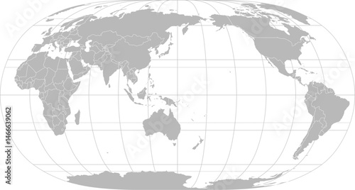 World vector map with country boundaries and graticules in Asia-Pacific view (Natural Earth Il projection, PPT-compatible & fully editable)