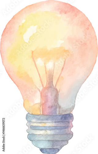 Pastel light bulb hand drawn watercolour clipart with isolated white background	