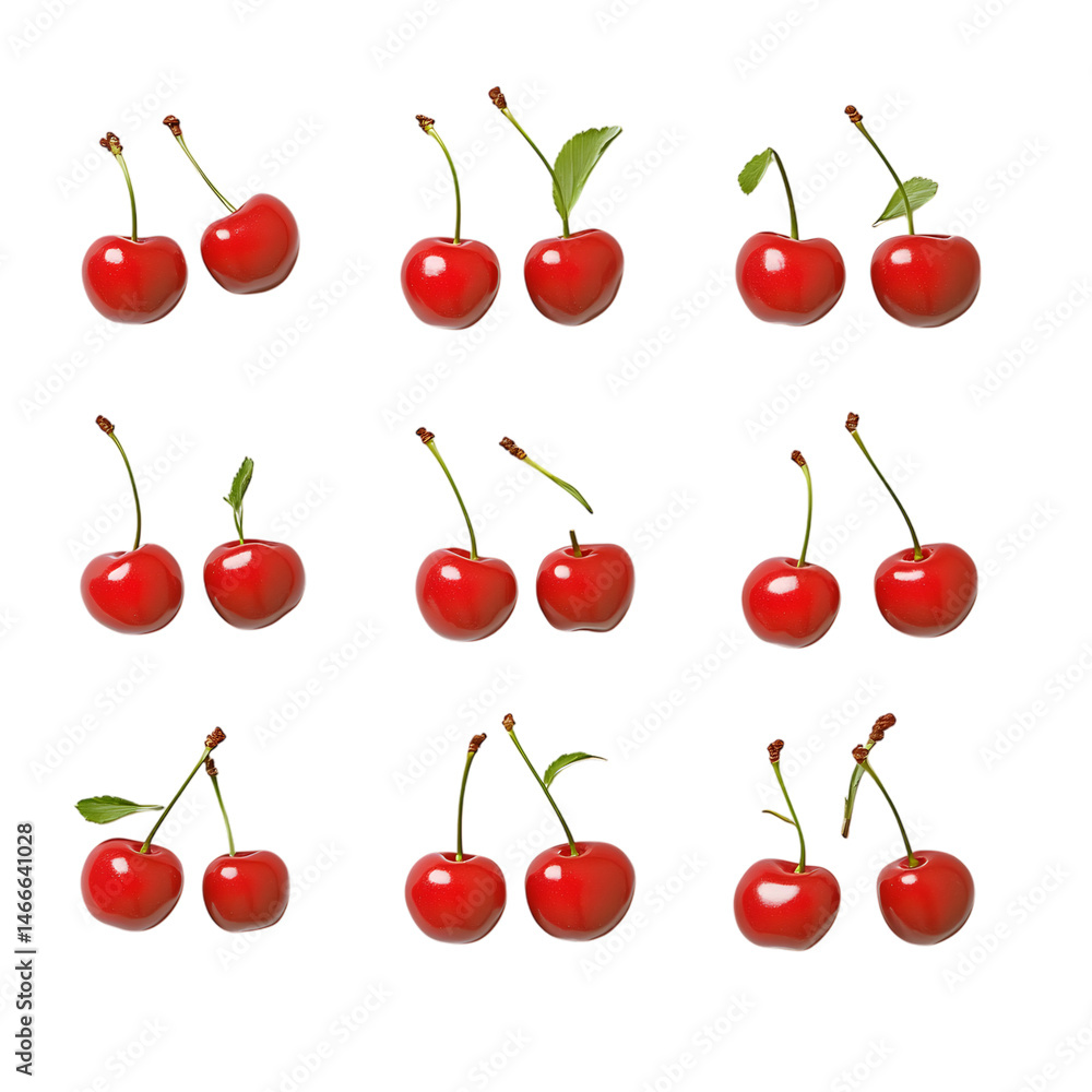 Glossy Red Cherries on Transparent Background Glossy Red Cherries on Transparent Background