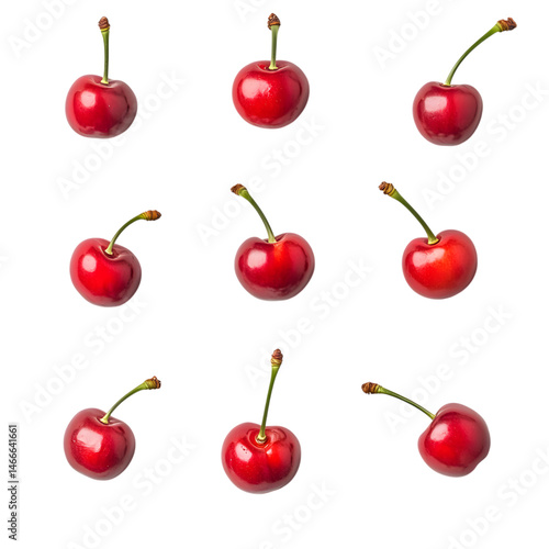 Glossy Red Cherries on Transparent Background