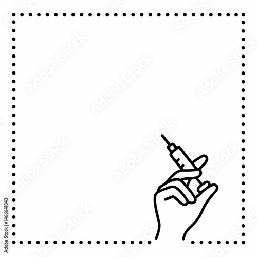 Hand Holding Syringe in Blank Frame for Copy Space  