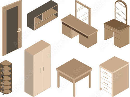 set of isometric furniture series vector illustration