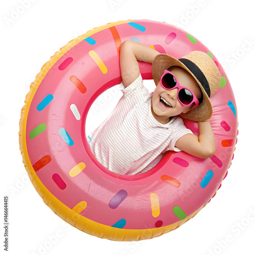 Donut Pool Float: Child Summer Fun, Inflatable Ring, Kids Summer Toy on transparent background
