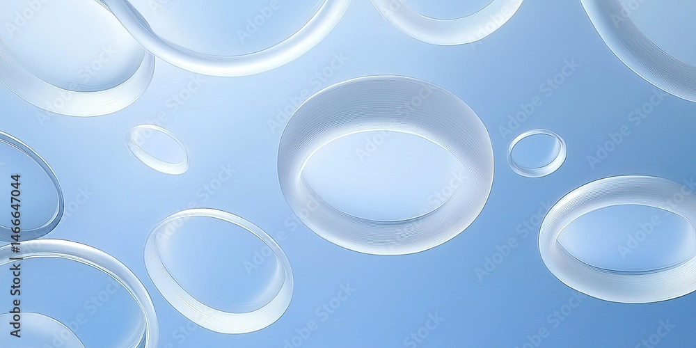 Floating Clear Rings on Soft Blue Gradient Abstract Background. Floating Clear Rings on Soft Blue Gradient Abstract Background.