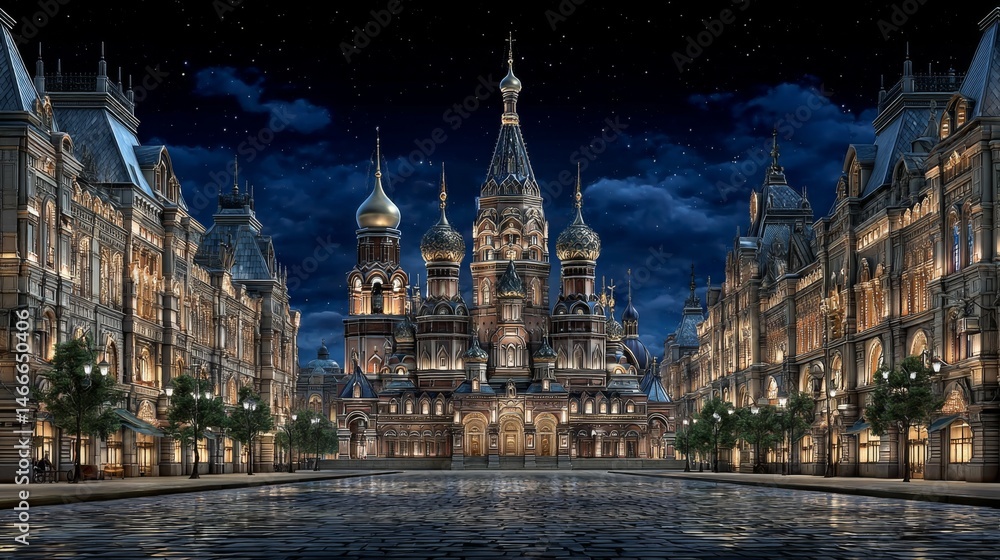 Night view of a grand architectural building illuminated by lights Night view of a grand architectural building illuminated by lights