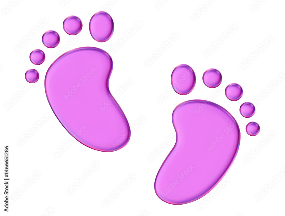3d neon baby footprint icon. Holographic baby feet sign.  Stock vector illustration on isolated background.