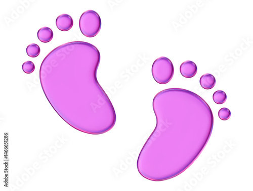 3d neon baby footprint icon. Holographic baby feet sign.  Stock vector illustration on isolated background.