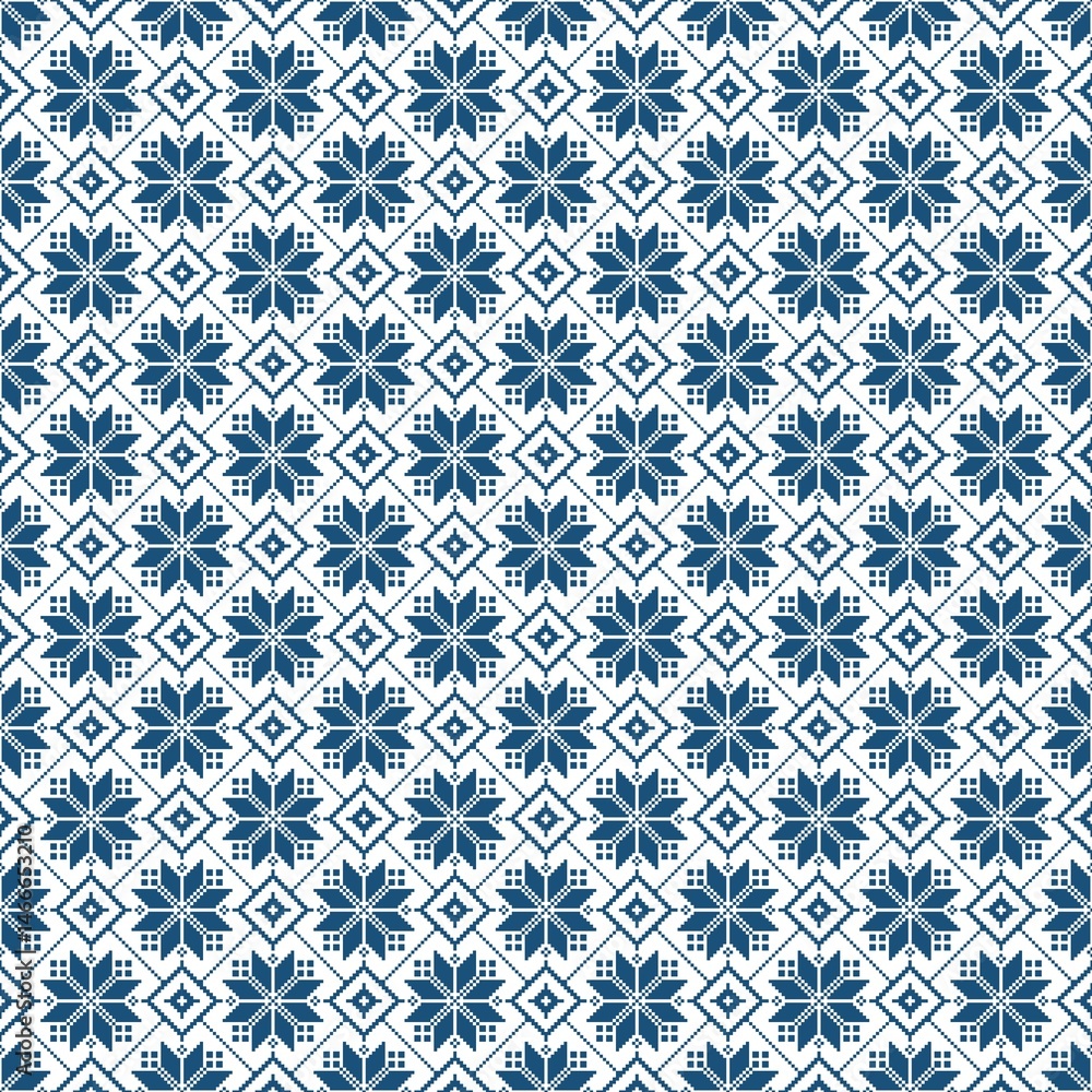 Fototapeta premium Traditional Blue Nordic Snowflake Pattern