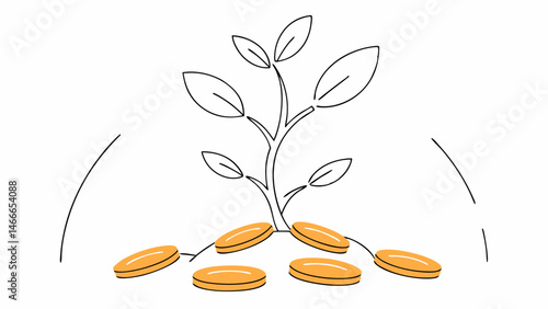 Green Bonds and Sustainable Investment Growth Represented by Plant Growing from Coins