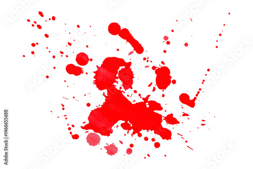 Red watercolor stains, ink splashes, paint drops set on transparent background.