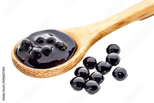 Isolated Boba Balls with Wooden Spoon