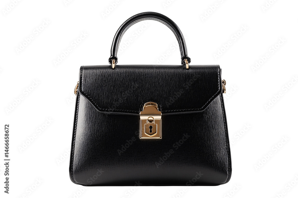 Isolated Black Handbag with Gold Details Isolated Black Handbag with Gold Details