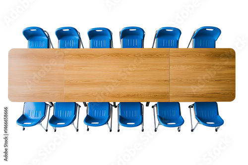 Modern Conference Table with Blue Chairs on Transparent Background