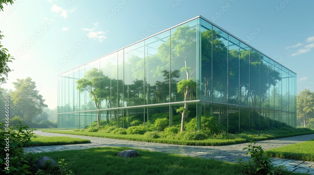 Fototapeta premium Green Building: Eco-Friendly Architecture, Sustainable Design, and Energy-Efficient Living in white glass