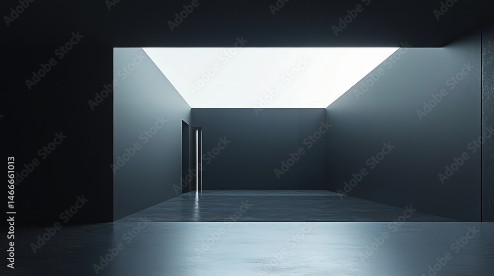 Abstract room with ceiling light casting strong contrast