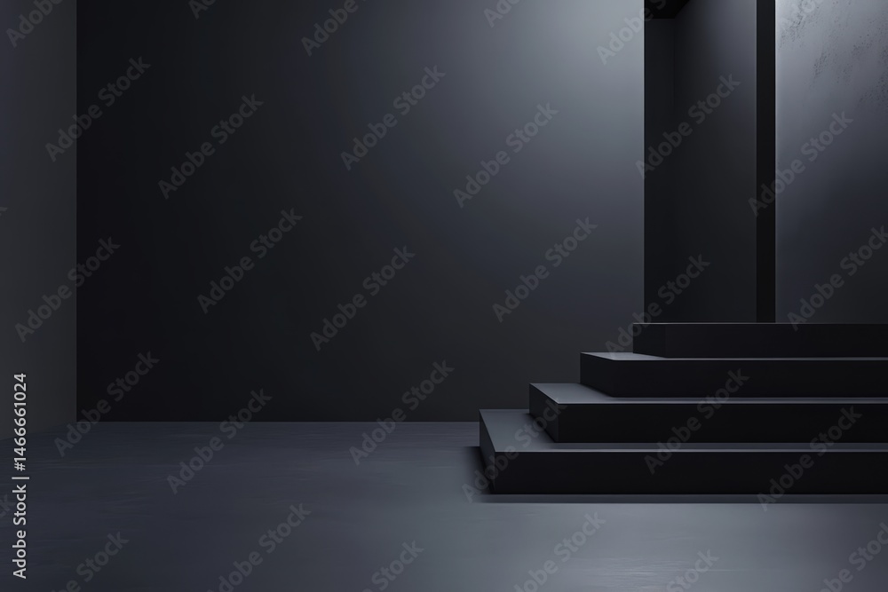 Minimalistic dark room with abstract geometric shapes and light