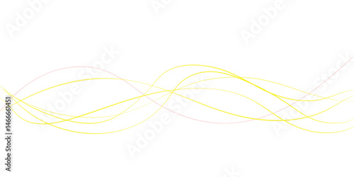 This abstract image features a dynamic composition of flowing, slightly overlapping yellow and mauve lines on a plain white background.
