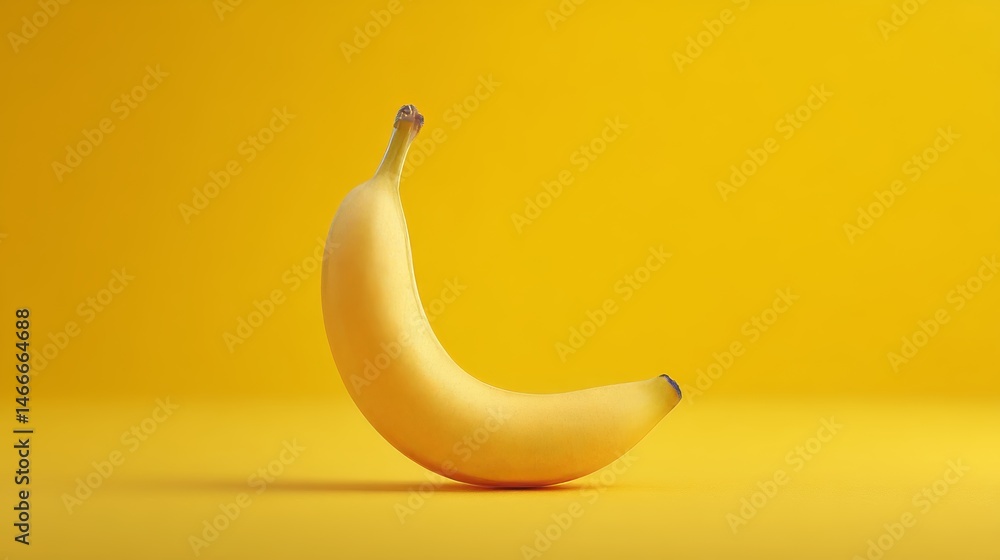 Single, Vibrant, Ripe Banana on a Yellow Background Perfect for Health, Food, and Wellness Imagery Single, Vibrant, Ripe Banana on a Yellow Background Perfect for Health, Food, and Wellness Imagery