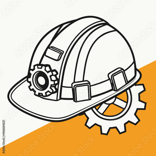 Minimalist hard hat with gear integration, bold industrial style