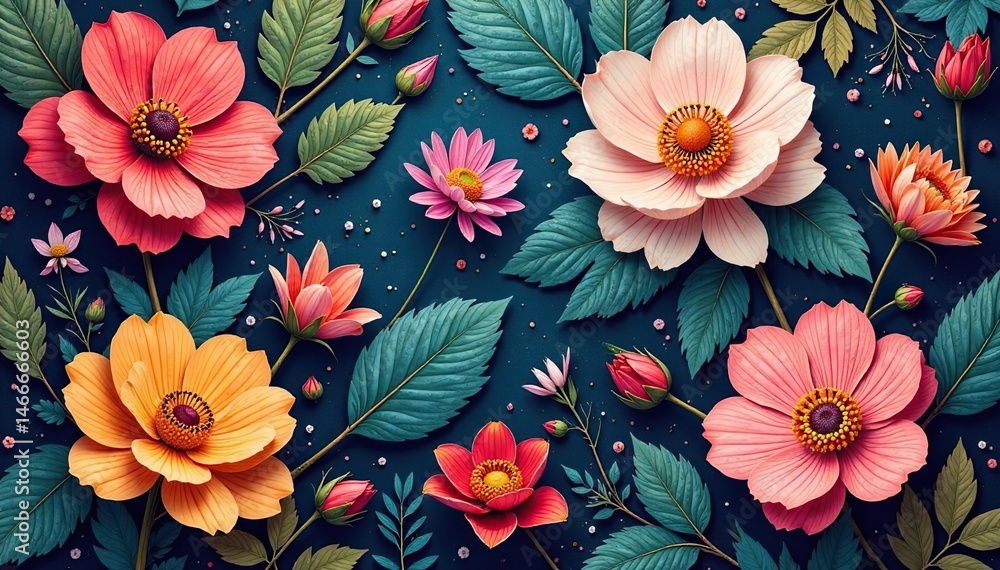 Delicate, stylized floral motif, densely packed, orange, soft Delicate, stylized floral motif, densely packed, orange, soft